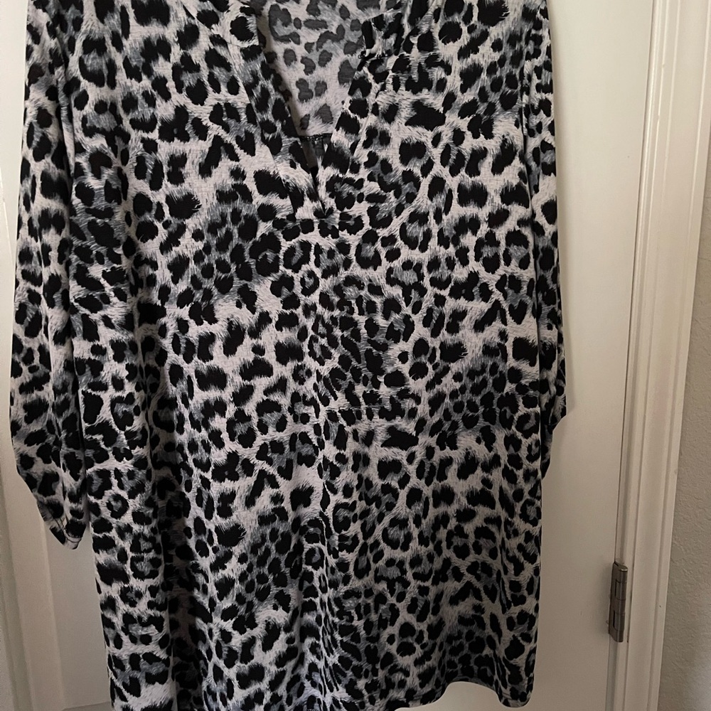 Sew In Love Black and Gray/Blue Leopard Print Top